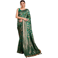 Satrani Women's Silk Banarasi Jacquard Saree With Unstitched Blouse Piece (3857S225N_Green)