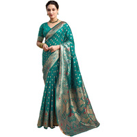 Satrani Women's Banarasi Silk Weaving Saree With Unstitched Blouse Piece (4208S855N_Teal Green)