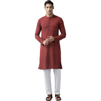 See Designs Maroon & White Cotton Regular Fit Kurta Set Madern Collar Stright Hem Side Full Sleeve Straght Kurta With Pyjama_Sdkt101001S