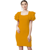 Shasmi Women's Polyester Blend Bodycon Casual Dress (Shree Midi 20 Mustard S