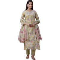 Shienzy Cotton Blend V Neck Kurta Pant Set With Dupatta For Women | Women Kurta Pant Sets With Dupatta (1607-1608) (Pista, L)