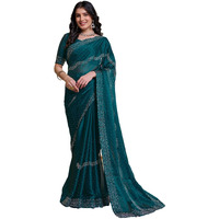 Satrani Women's Georgette Hot Fixing Saree With Unstitched Blouse Piece (3620S102N_Rama)