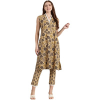 Shiv Textiles Cotton Printed Kurta Set For Women.(St-Kp-205-Brown-M)