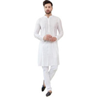 See Designs Men Full Sleeve Sleeve Side Slit Mandarin Collar Off White Sequins Embroidered Chanderi Silk Straight Kurta With Pyjama - Sdkt247301Xxl