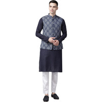 See Designs Men Blue & Beige Printed Pure Cotton Kurta Pyjama With Nehru Jacket - Sd2Nj_23001Xxl