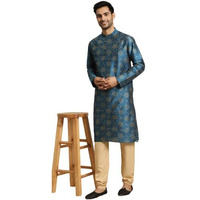 Sojanya (Since 1958 Men's Silk Blend Peacock Blue Printed Only Kurta Size: 40