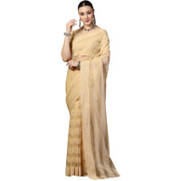 Stylum Women's Ethnic Striped Embroidered Net Saree (Srgoldrobin_Gold)
