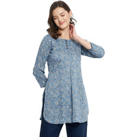 Tissu Women's Rayon Blue & White Floral Printed Kurti (Tissu2171_Blue_7Xl)
