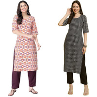 Pinkmint Straight Printed Kurti Party Wera Kurti Kurta Pant Set (Pack Of 2)