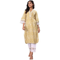 Varanga Women Paisley Printed Kurta With Lace Detailing And Flared Sleeves  A Stylish And Comfortable Outfit Green