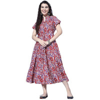 Varanga Women White And Red Abstract Printed Kimono Sleeves A-Line Dress
