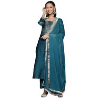 Varanga Women'swomen'sblue Embroidered Straight Kurta Paired With Tonal Bottom And Dupatta