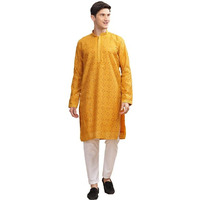 Be Active Men's Cotton Regular Kurta (Sk0801-Kr_Mehndi Yellow