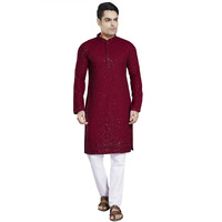 Divisive Men's Sequince Embroidered Cotton Blend Slim Fit Kurta Pyjama Set (Dkrt22_Xl_Maroon)