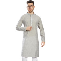 Divisive Men's Mirror Embroidered Silk Blend Only Slim Fit Kurta (Dkrt812_L_Grey)