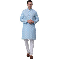 Jompers Men's Cotton Floral Printed Kurta Pyjama Set. (Sky, Xxl)