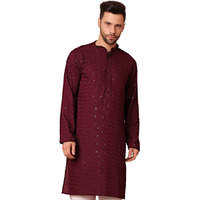 Jompers Men Purple Embroidered And Sequence Kurtas (Purple, Xl)