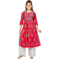 Aarika Girls Rani-White Colour Cotton Kurti Palazzo Set (Pl-K-Ap-1119-Rani-White-40)