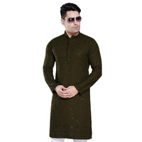Divisive Men's Sequince Embroidered Cotton Blend Only Slim Fit Kurta (Dkrt107_Xxl_Mehendi Green)