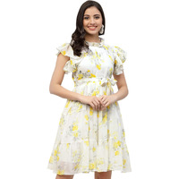 I Enterprise Women's Georgette Fit And Flare Knee-Length Casual Dress (Ak/Ma10S_Yellow