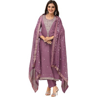 Ishin Women Purple 3 Pcs Kurta Set With Dupatta