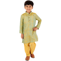 Jbn Creation Boys Mustard And Turquoise Silk Blend Woven Ethnic Motif Dual Tone Kurta With Pyjamas (B1024)