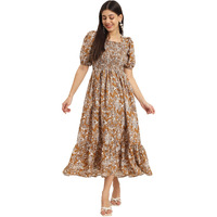 Kzully | Smocked A-Line Midi Dress - Elevate Your Style With Supreme Comfort Mustard