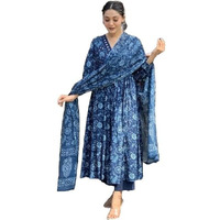 Nermosa Women Printed Anarkali Kurta And Pant Set With Dupatta (In, Alpha, S, Blue)