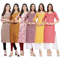 Pinkmint Women's Crepe Digital Print Straight Kurta [Pack Of 6](Qv-332-333-339-347-350-346-Xl)