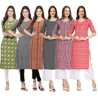 Pinkmint Women's Crepe Digital Print Straight Kurta [Pack Of 6](Qv-338-336-344-349-347-346-S)