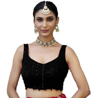 Pujia Mills Women's Georgett Floral Sleeveless Regular Blouse (Pm B Lucknowi 3 Black 32