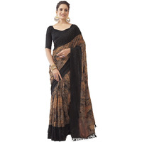 Satrani Women's Georgette Printed & Sequence Woven Work Saree With Unstitched Blouse Piece (3476S711N_Black & Brown & Multi)