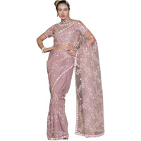 Satrani Women's Net Sequence Embroidery Work Saree With Unstitched Blouse Piece (3187S144N_Dusty Pink)