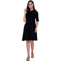 Rytras Women's Rayon Printed A-Line Dress(Black,Xl)