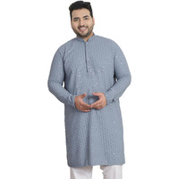 Sojanya Plus (Since 1958) Men's Cotton Sequinned Embroidered Grey Long Kurta