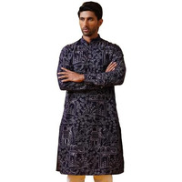 Sojanya (Since 1958 Men's Cotton Silk Kantha Thread Embroidered Violet Long Kurta
