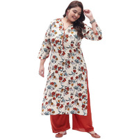 Tissu Women's Plus Size Cream & Orange Printed Kurta With Palazzo (T-Plus-634_Cream_4Xl)