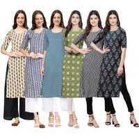Pinkmint Women's Crepe Digital Print Straight Kurta [Pack Of 6](Qv-352-348-351-338-336-335-Xl)