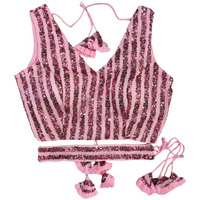 Vihu Fashion Women's Emblished Sequins Sleeveless Fancy Baby Pink Blouse With Belt (Belt Sequins Baby Pink_38)