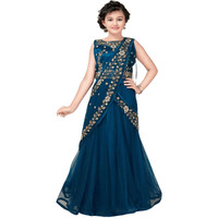 White Button New Stone And Embroidery Work Half Saree Styled Kids Lehenga Choli For Girls (13-14 Years, Morpeach)