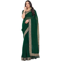 Satrani Women's Georgette Stone Work Saree With Unstitched Blouse Piece (4243S2983N_Dark Green)