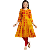 Aarika Girls Casual Wear Yellow Colour Tie Dye Print Rayon Kurti (9-16 Years)
