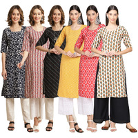 Pinkmint Women's Crepe Digital Print Straight Kurta [Pack Of 6](Cr-388-389-385-350-346-352-Xxl)