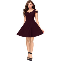 Addyvero V-Neck Sleeveless Cotton Blend Solid Fit And Flare Midi Women Dress (Maroon, Xl)