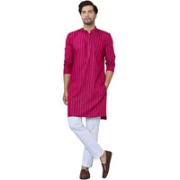 See Designs Men's Full Sleeve Mandarin Collar Magenta Thread Work Straight Kurta With Pyjama - Sdkt264801Xl