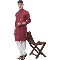 Sojanya (Since 1958 Men's Pure Cotton Maroon Designer Kurta And White Churidar Pyjama Set