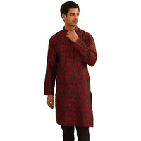 Sojanya (Since 1958 Men's Jacquard Silk Geometric Maroon Only Long Kurta