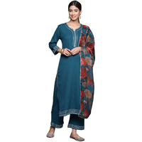 Varanga Women's Crepe Regular Kurta Set (Nv_Vskd31469_Vardup1432_Blue
