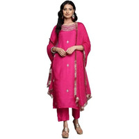 Varanga Women Pink Pure Silk Zardosi Embroidered Kurta Set With Dupatta