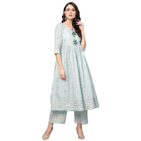 Idalia Cotton Blend Kurta Set For Women, 3/4 Sleeve, Calf-Length, Elegant Design For Special Occasions Multicolour